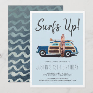 Festa de Surf de Verão Convite de Carro Antigo