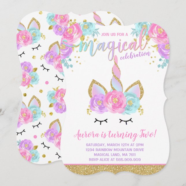 Festa de Unicórnio Mágico - Convite de Aniversário (Frente/Verso)