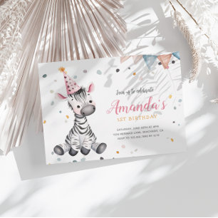 Festa de Zebra - Animais Rosa - Convite de Anivers