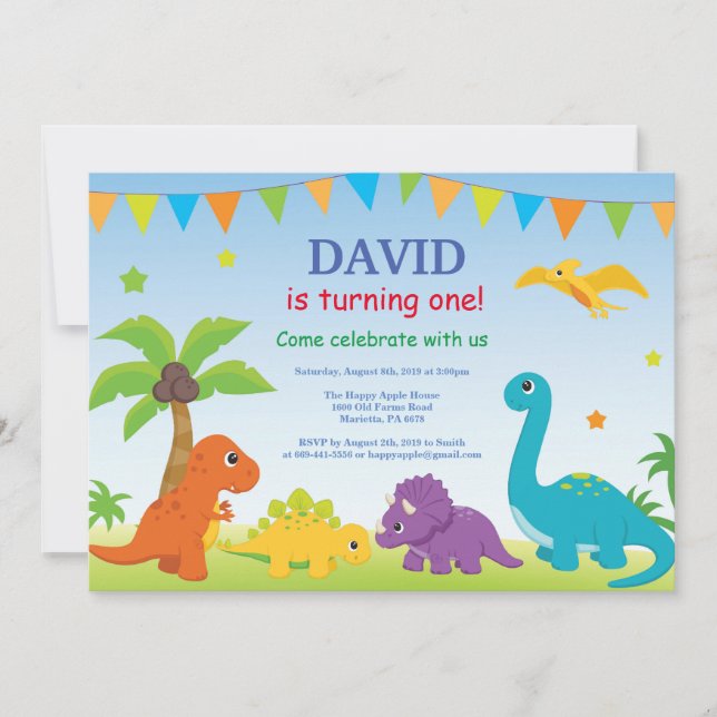 Festa Dino de Convite de Aniversário do Dinossauro (Frente)