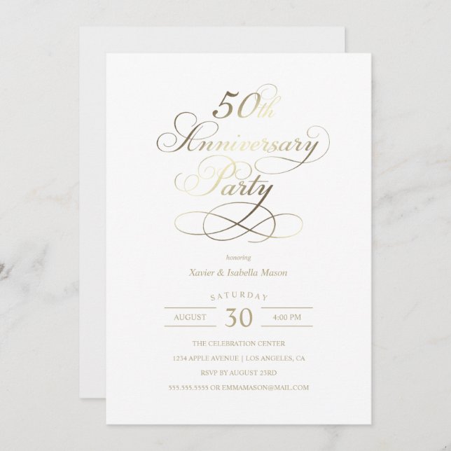 Festa do 50º aniversário | Convite Faux Gold Foil (Frente/Verso)
