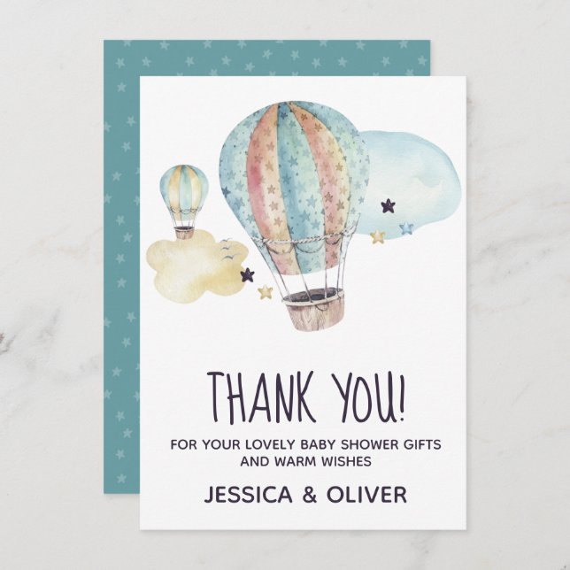 Festa do Balão de Ar Quente em Cartões de agradeci (Frente/Verso)