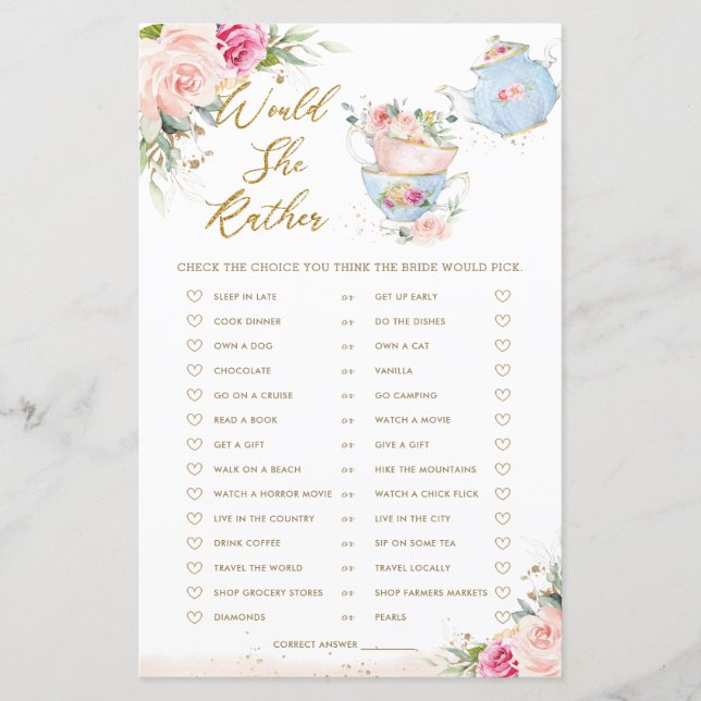 Festa do Chá Floral Rosa Jogo de Noiva 'Would She  (Frente)