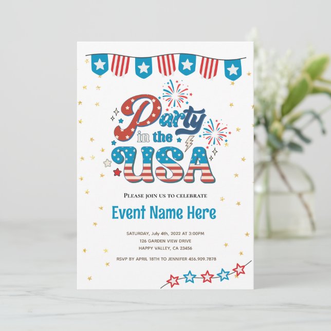 Festa do Dia 4 de Julho nos EUA Convite American V (Em pé/Frente)