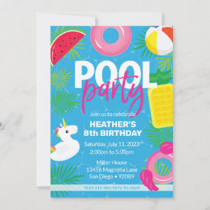 Festa na Piscina   Convite de Aniversário para Nat