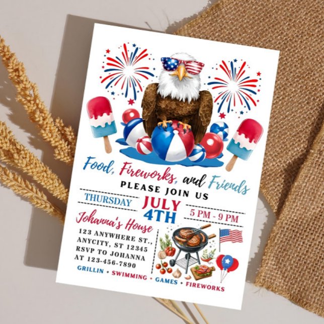 Festa na Piscina de 4 de Julho Churrasco Convite d (Criador carregado)