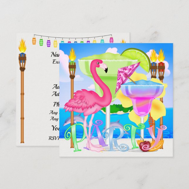 Festa na Praia do Paraíso / Luau  Convite (Frente/Verso)