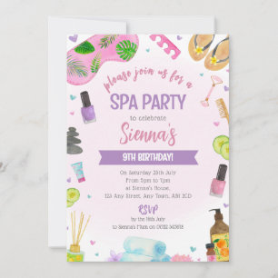 Festa Spa Rosa Aniversário Convite Pamper e Relaxe