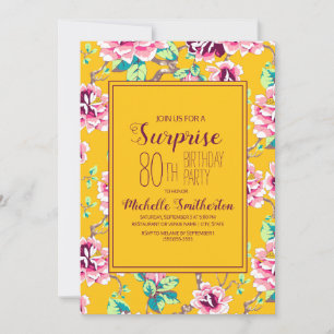 Festa Surpresa de 80 Anos Amarelo Flores Rosa