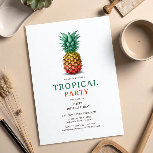 Festa Tropical com convite de abacaxi retrô