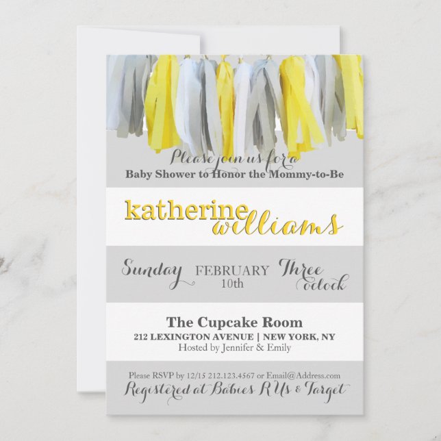 Festão neutra da borla do convite do chá de (Frente)