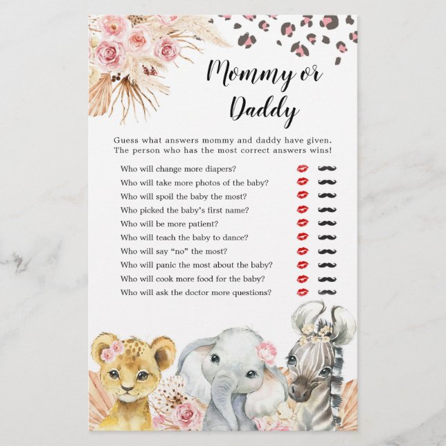 Festas de Boho Safari Rosa Mamãe ou Pai (Frente)