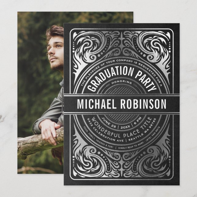 Festas de formatura Convites Foto de Silver Foil (Frente/Verso)