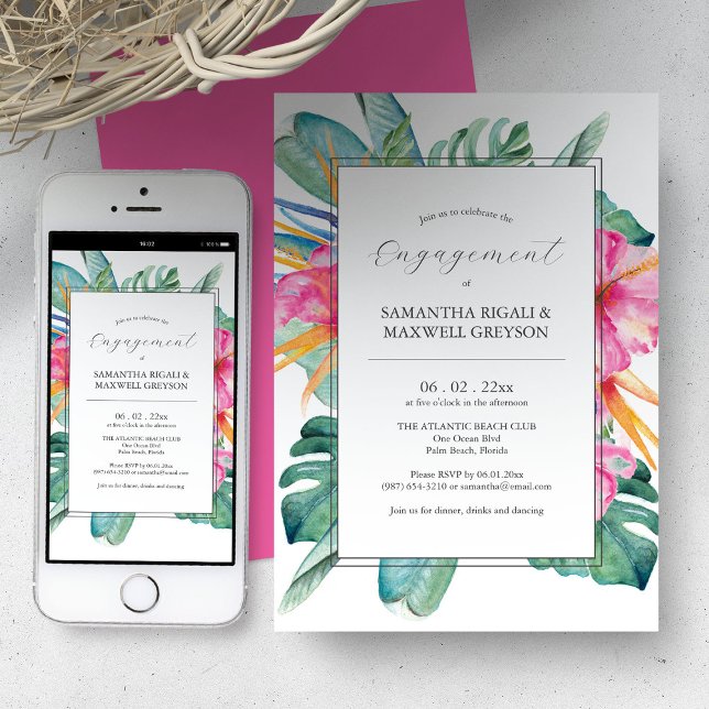 Festas de noivado Convites Flores Tropicais (Unique tropical engagement invitations.)