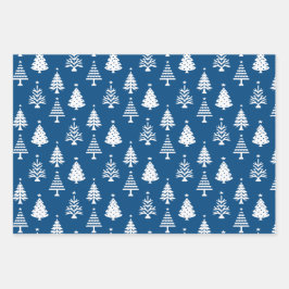 Festive Blue and White Christmas Tree Pattern