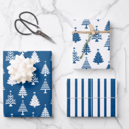 Festive Blue and White Christmas Tree Pattern