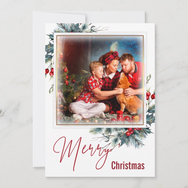 Festive Family Photo Christmas Card (Frente)