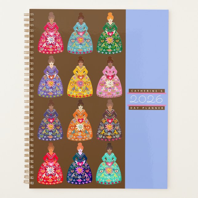 Festive Folk Art Ladies Agenda Coffee Brown 2026 (Frente)