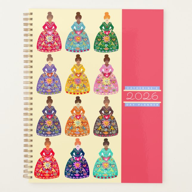 Festive Folk Art Ladies Daily Agenda Magenta 2026 (Frente)