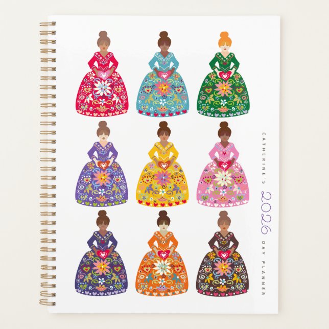 Festive Folk Art Ladies Simple Daily Agenda 2026 (Frente)