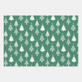 Festive Green and White Christmas Tree Pattern