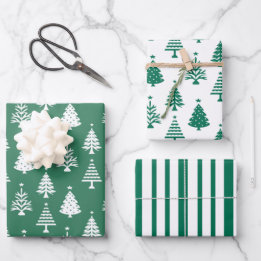 Festive Green and White Christmas Tree Pattern