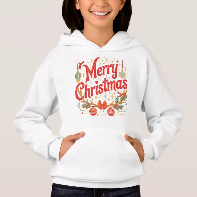 Festive “Merry Christmas” Holiday Kids Hoodie (Frente)