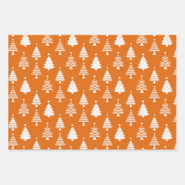 Festive Orange and White Christmas Tree Pattern