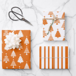 Festive Orange and White Christmas Tree Pattern