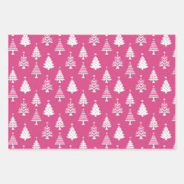 Festive Pink and White Christmas Tree Pattern