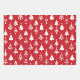 Festive Red and White Christmas Tree Pattern