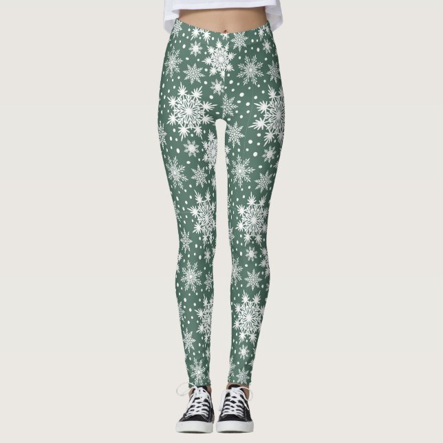 Festive Red Snowflake Christmas Leggings Women (Frente)