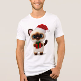 Festive Siamese Cat with Santa Hat and Gift Box