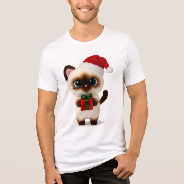Festive Siamese Cat with Santa Hat and Gift Box (Frente)