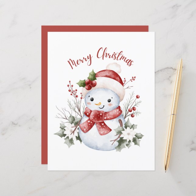 Festive Snowman Christmas Paper Sheet (Frente/Verso In Situ)