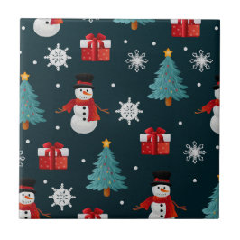 Festive Snowmen Christmas Trees and Gifts Pattern