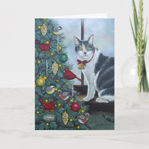 Festividades 0417 Cartão de Saudação de Árvore de Natal e Cat