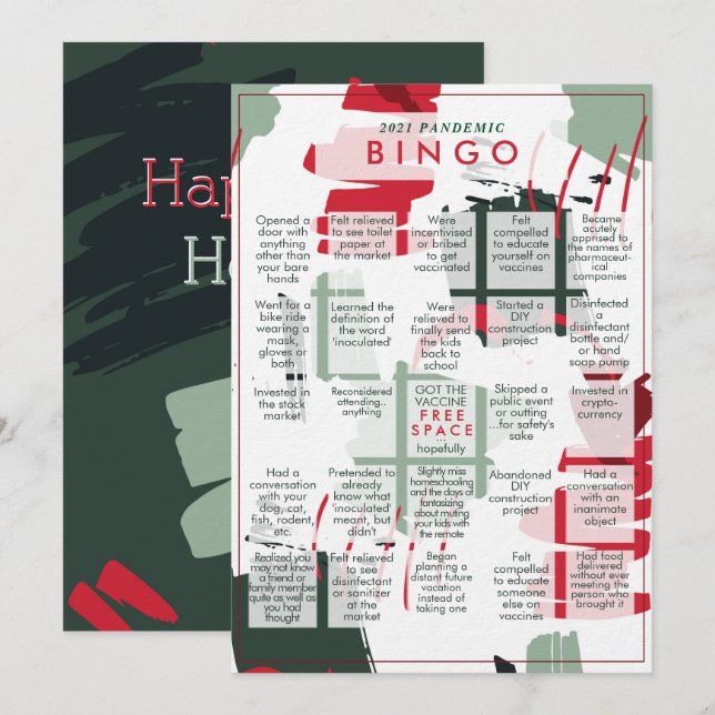 Festividades 2021 Cartão de Natal Flat Rona Pandemic BINGO Engr (Frente/Verso)