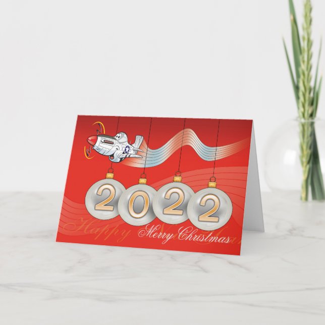 Festividades 2021, P-51 mustang, cartão de Natal, texto editáve (Frente)
