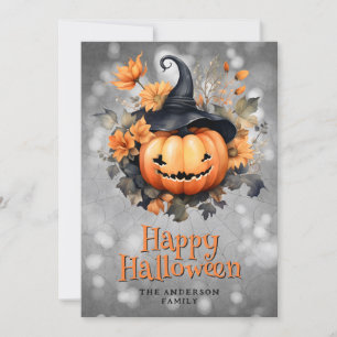 Festividades Abóbora Em Um Cartão Feliz De Halloween Para Flore