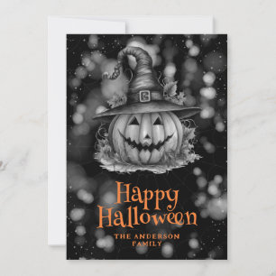 Festividades Abóbora num Cartão de Halloween de Chapéu Louco