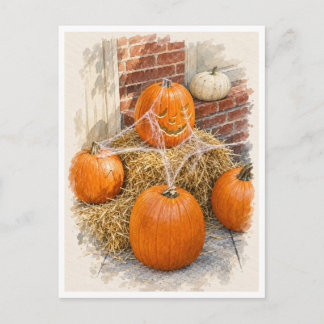 Festividades Abóboras de Halloween Cartão Postal Aquarela