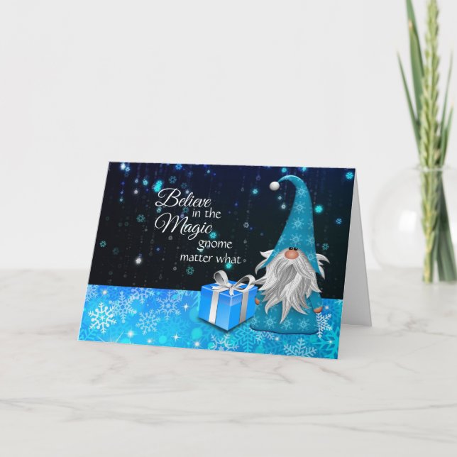 Festividades Acredite no cartão de Natal do Magic Gnomo (Frente)