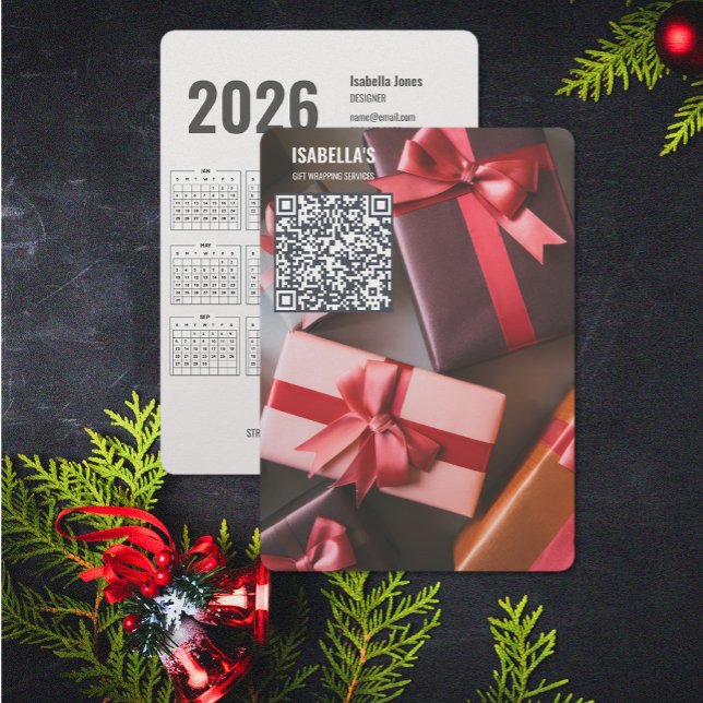 Festividades Adicionar Cartão de Férias de Natal para Código QR (Add Photo QR Code Christmas Business Holiday Card (front and back))