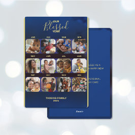Festividades Adicione Suas Fotos Ano Novo Cartão de Natal Azul
