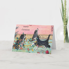 Festividades Ajudando com as Luzes, Cães, Cartão de Natal