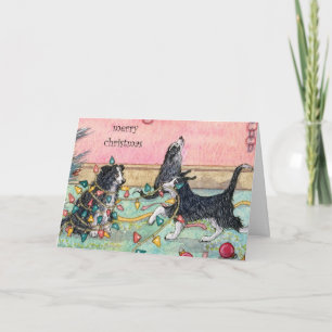 Festividades Ajudando com as Luzes, Cães, Cartão de Natal