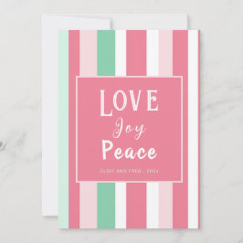 Festividades Amor Joy Peace Pink Mint Strips Cartão de Natal