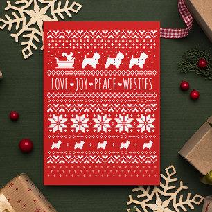 Festividades Amor Joy Peace Westies Cute Dogs Cartão de Natal