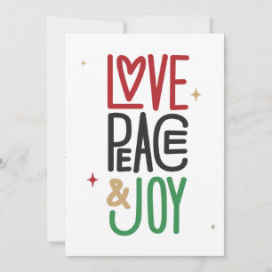 Festividades Amor, Paz e Joy Cartão de férias branco